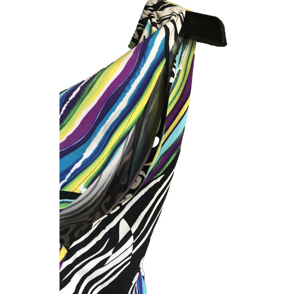 AB Studio Multicolor Off Shoulder Geo Print Slit Sleeve Swing Dress Reg Size XL - Picture 5 of 9